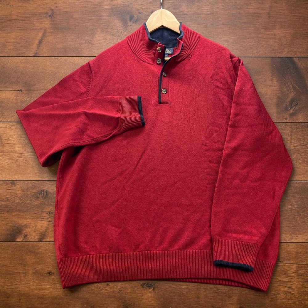 Brooks Brothers Mens XL Red Extra Fine Italian Merino Wool Mock Neck Sweater